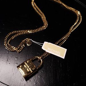 Michael Kors Gold Tone Necklace Small Lock Jewelry
